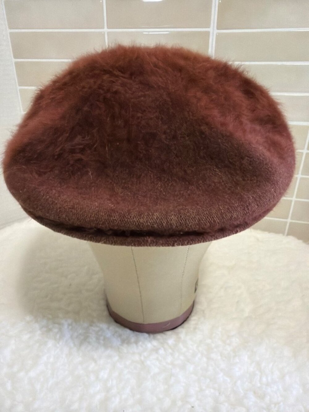 Vintage 70s/80s Camel Fuzzy Fugora Beret Driving Cap w/ Grosgrain Stalk Kangol